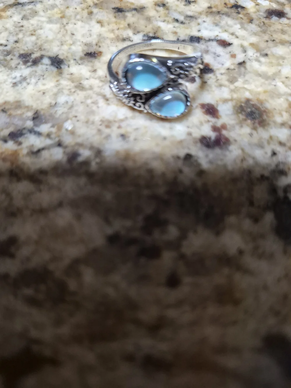 Moonstone Blue Teardrop Double Stone Sterling-Style Ring